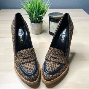 Colin Stuart Leopard Fur Loafer Pointed Heels